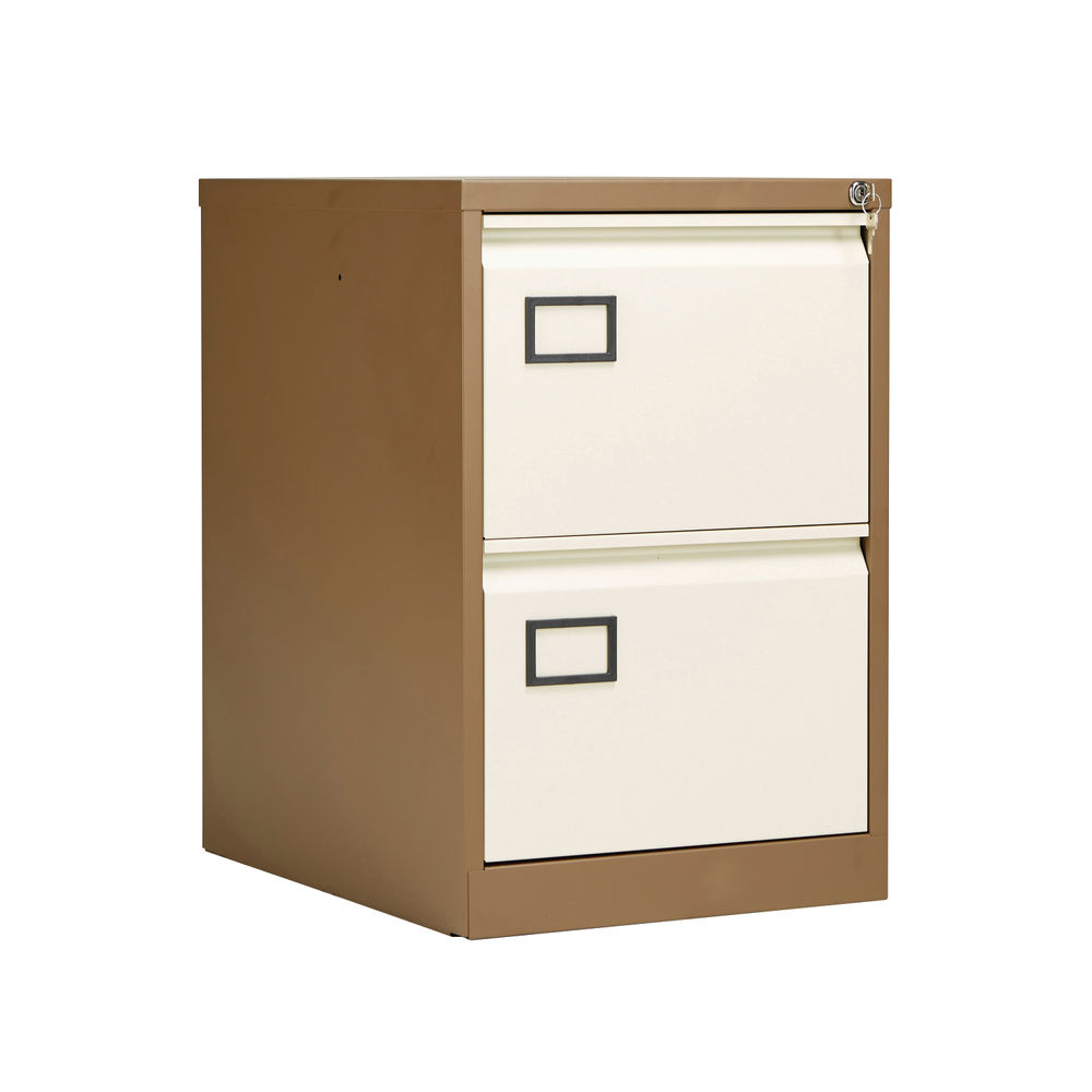 Jemini 2 Drawer Filing Cabinet Lockable 470x622x711mm Coffee/Cream KF03006