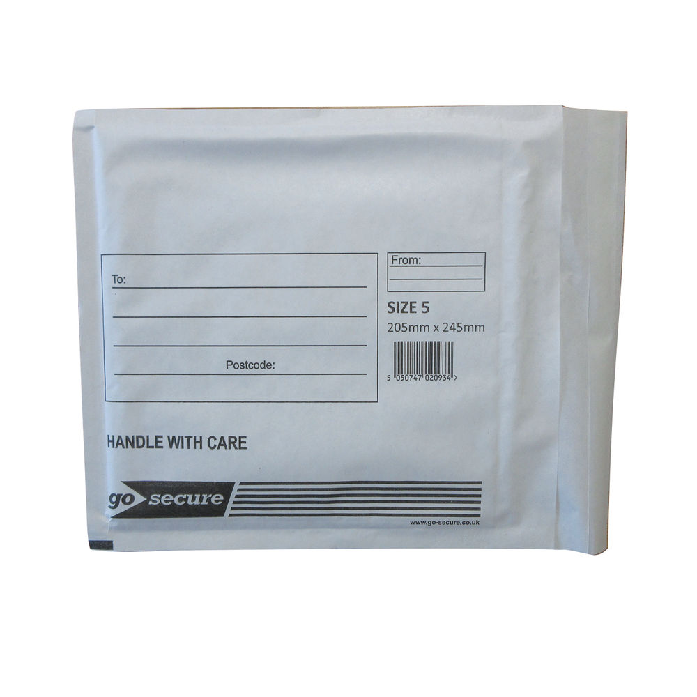 GoSecure Bubble Envelope Size 5 Internal Dimensions 205x245mm White (Pack of 100) KF71450