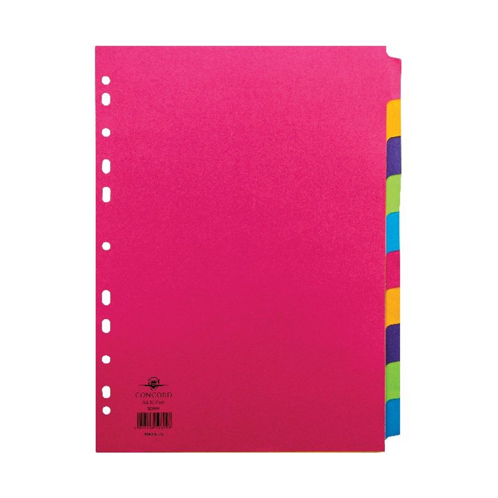 Concord A4 10-Part Bright Assorted Dividers