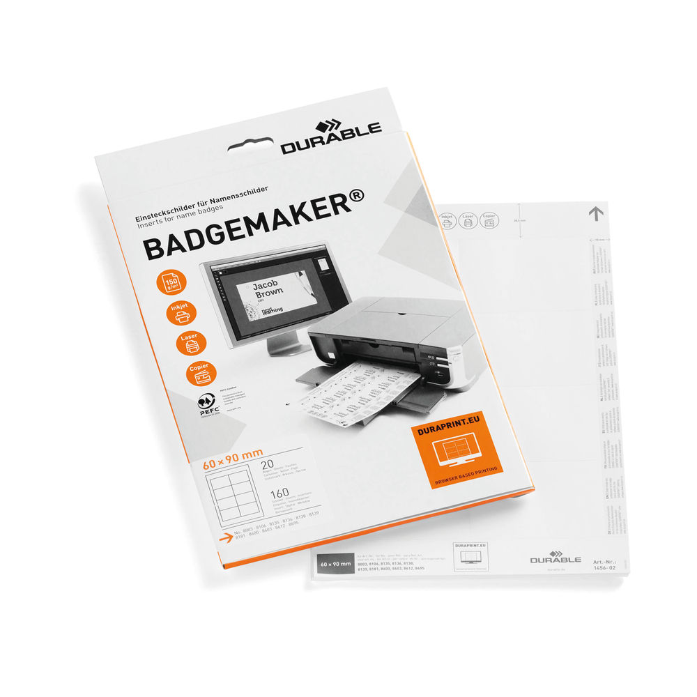 Durable Badgemaker Insert Sheets 60x90mm (Pack of 160) 1456/02