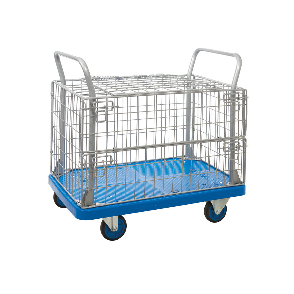 Proplaz Mesh Sided Platform Truck with Hinged Lid and Half Drop Side 300kg Capacity PPU24Y