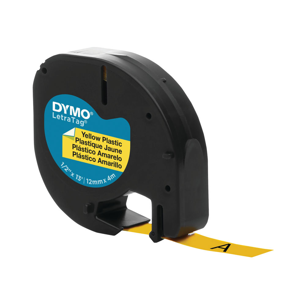 Dymo LetraTag Plastic Label Tape - Black on Yellow