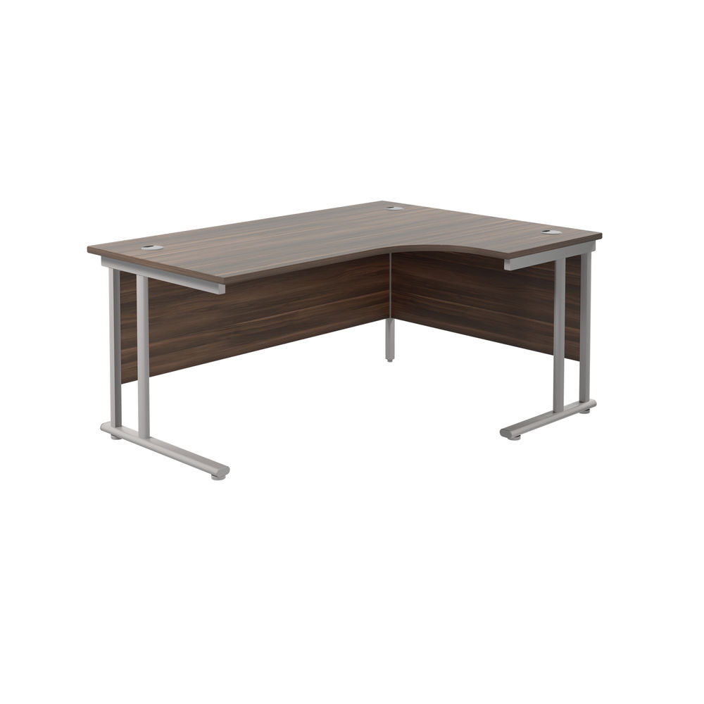 Jemini Radial Right Hand Cantilever Desk 1600x1200x730mm Dark Walnut/Silver KF807636