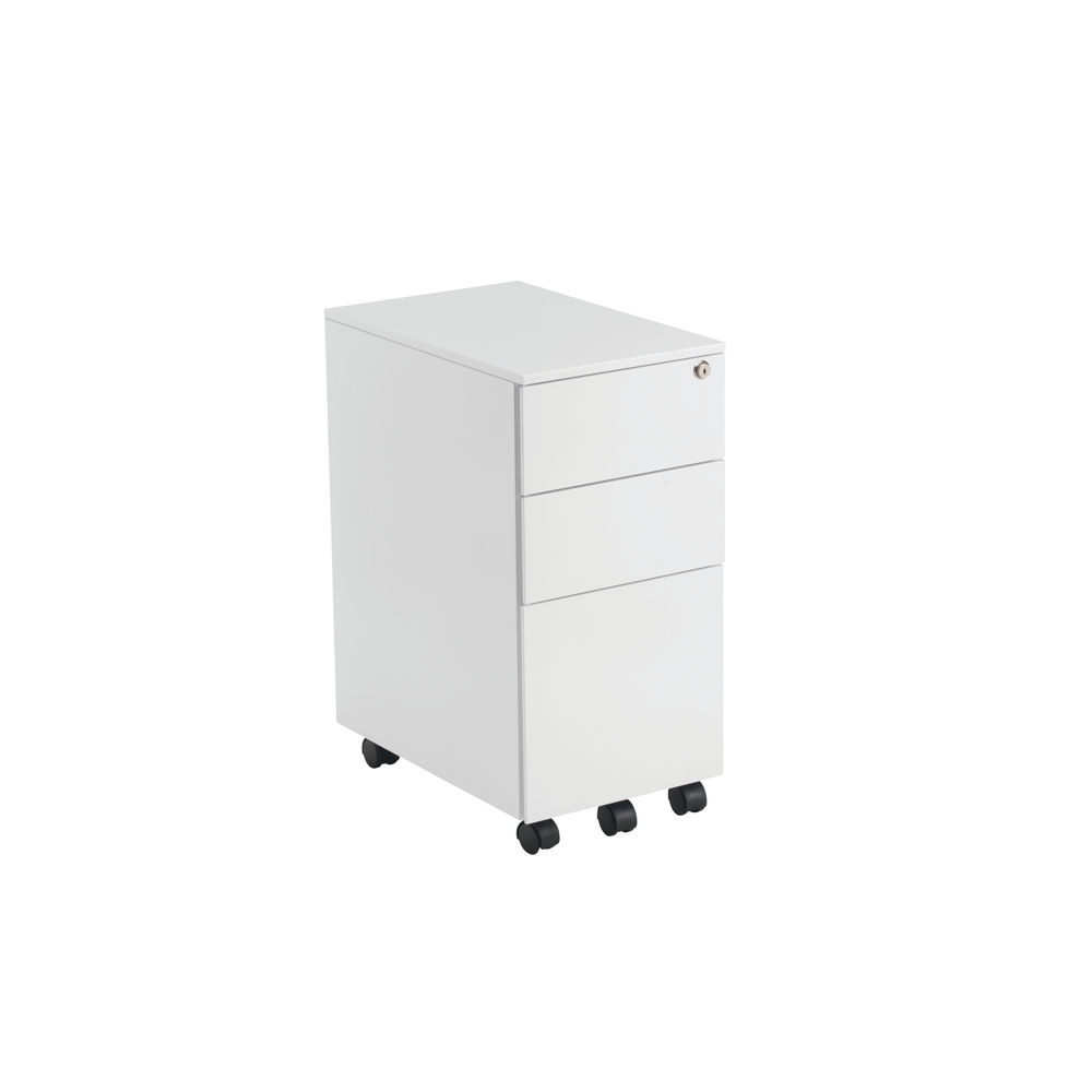 Jemini H615mm White 3 Drawer Mobile Slimline Steel Pedestal