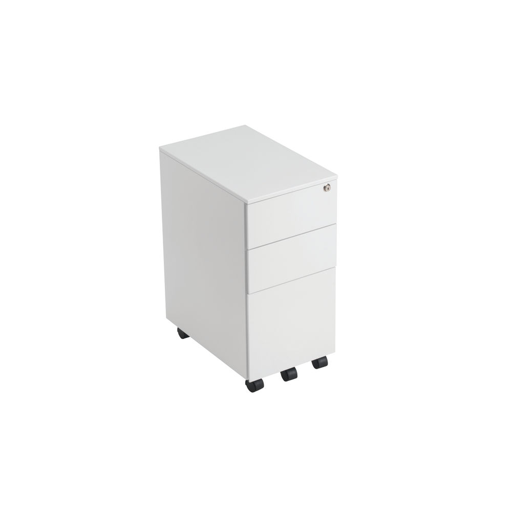 Jemini H615mm White 3 Drawer Mobile Slimline Steel Pedestal