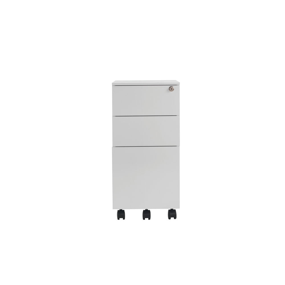 Jemini H615mm White 3 Drawer Mobile Slimline Steel Pedestal