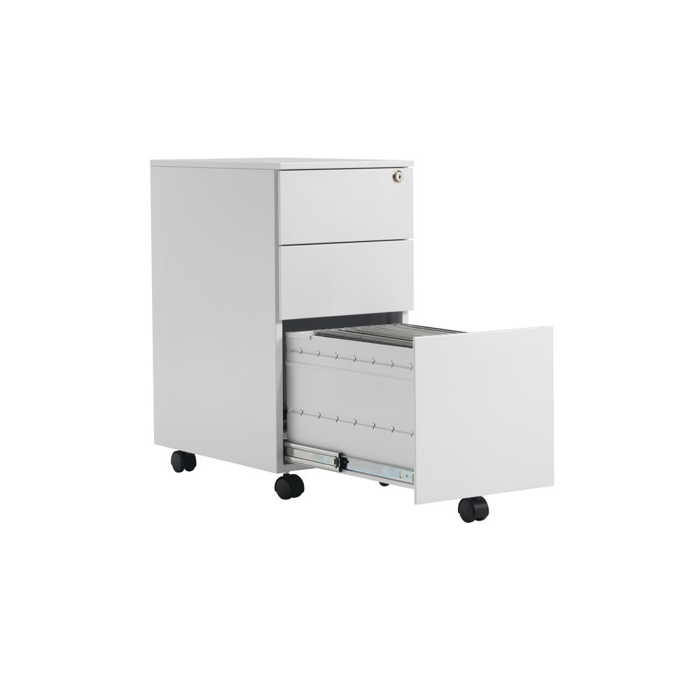 Jemini H615mm White 3 Drawer Mobile Slimline Steel Pedestal