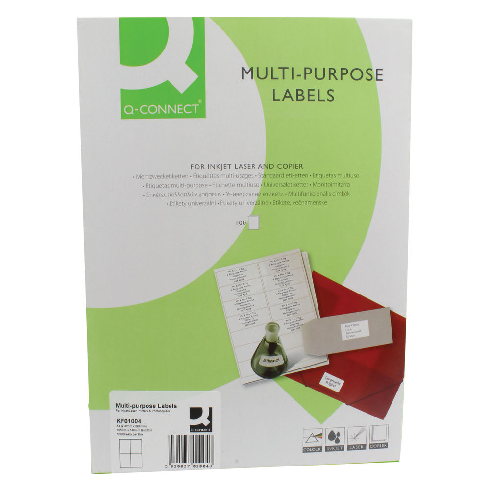 QConnect Multipurpose Copier Labels 105x148mm 4 Per Sheet White (400