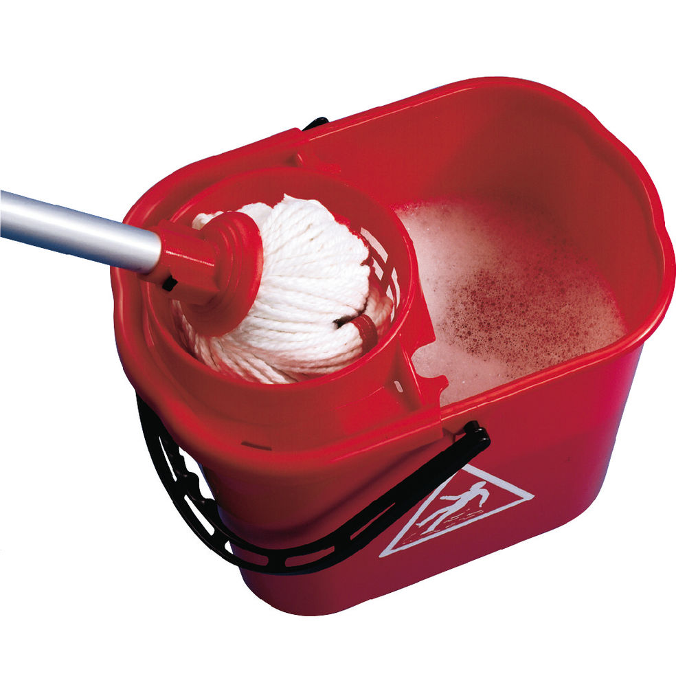 2Work Plastic Mop Bucket with Wringer 15 Litre Red 102946RD