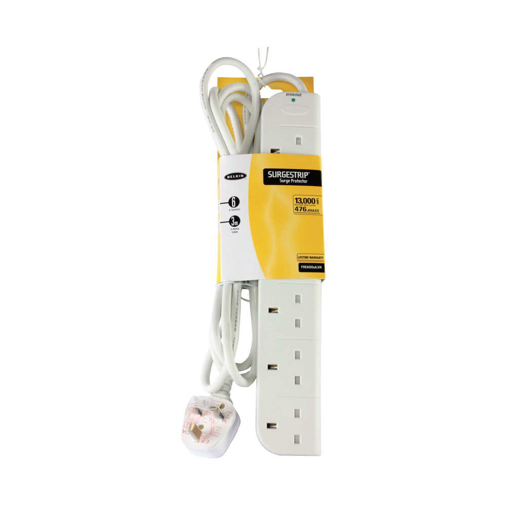 Belkin E-Series SurgeStrip Surge Protector 6-Socket 3m White F9E600UK3M