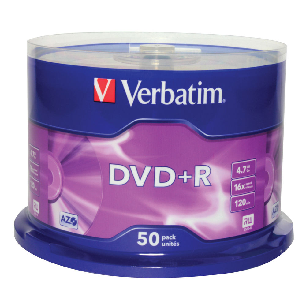 Verbatim DVD+R Non-Printable Spindle 16x 4.7GB (Pack of 50) 43550