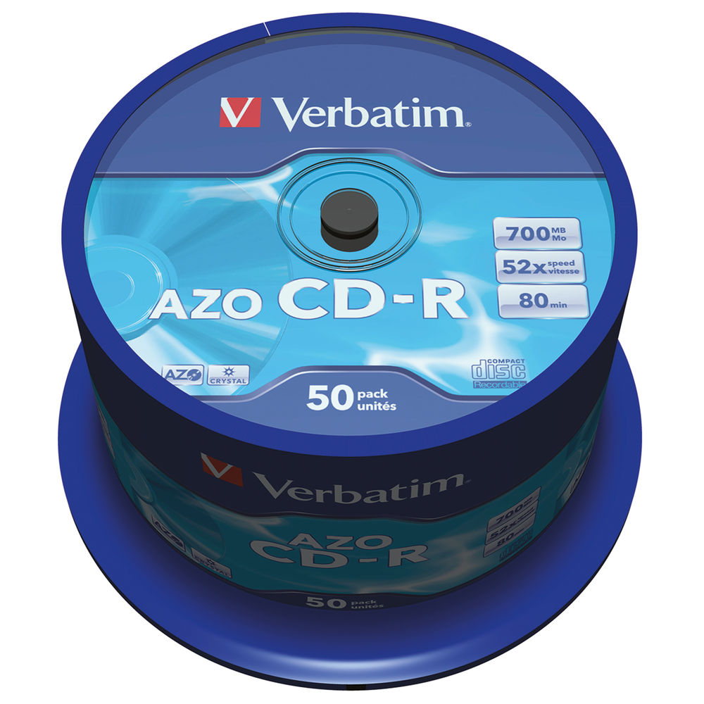 Verbatim 700MB 52x Speed AZO CD-R Spindle, Pack of 50 | 43343