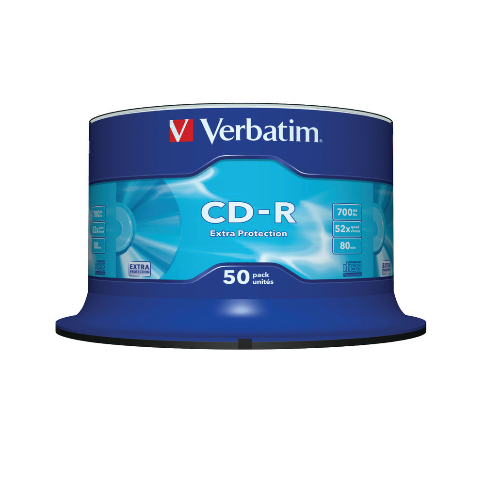 Verbatim 700MB 52x Speed CD-R Extra Protection Spindle, Pack of 50 | 43351