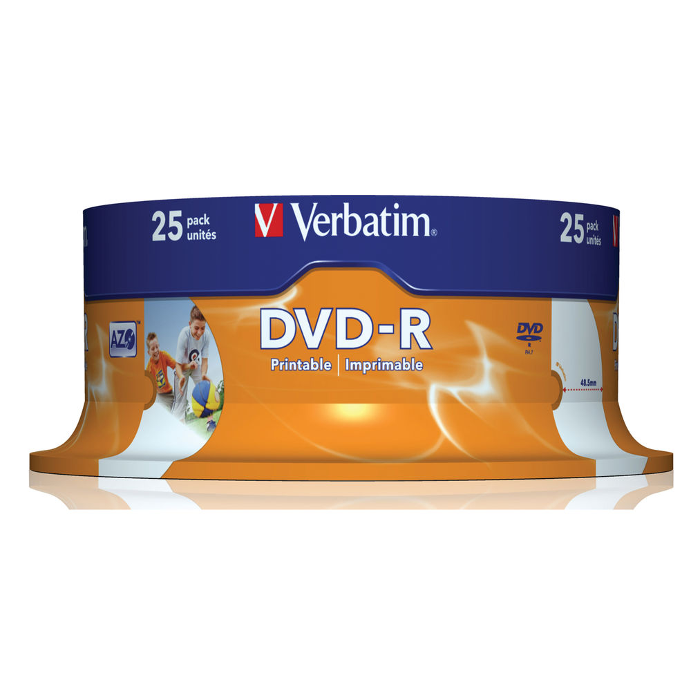 Verbatim 4.7GB 16x Speed Printable DVD-R Spindle, Pack of 25 | 43538