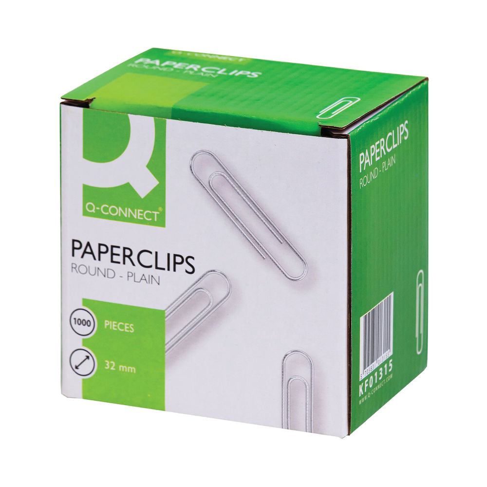 Q-Connect 32mm Large Plain Paperclips (Pack of 1000)