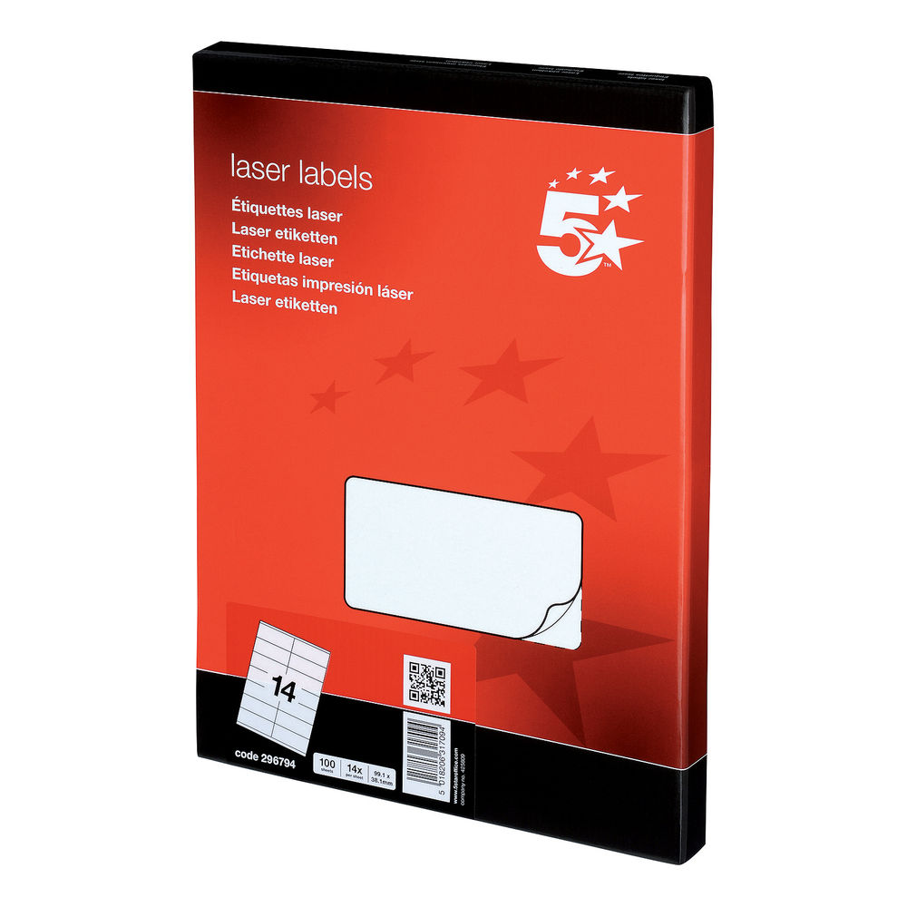 5 Star Office Multipurpose Labels Laser Copier Inkjet 99.1x38.1mm White (Pack of 1400)