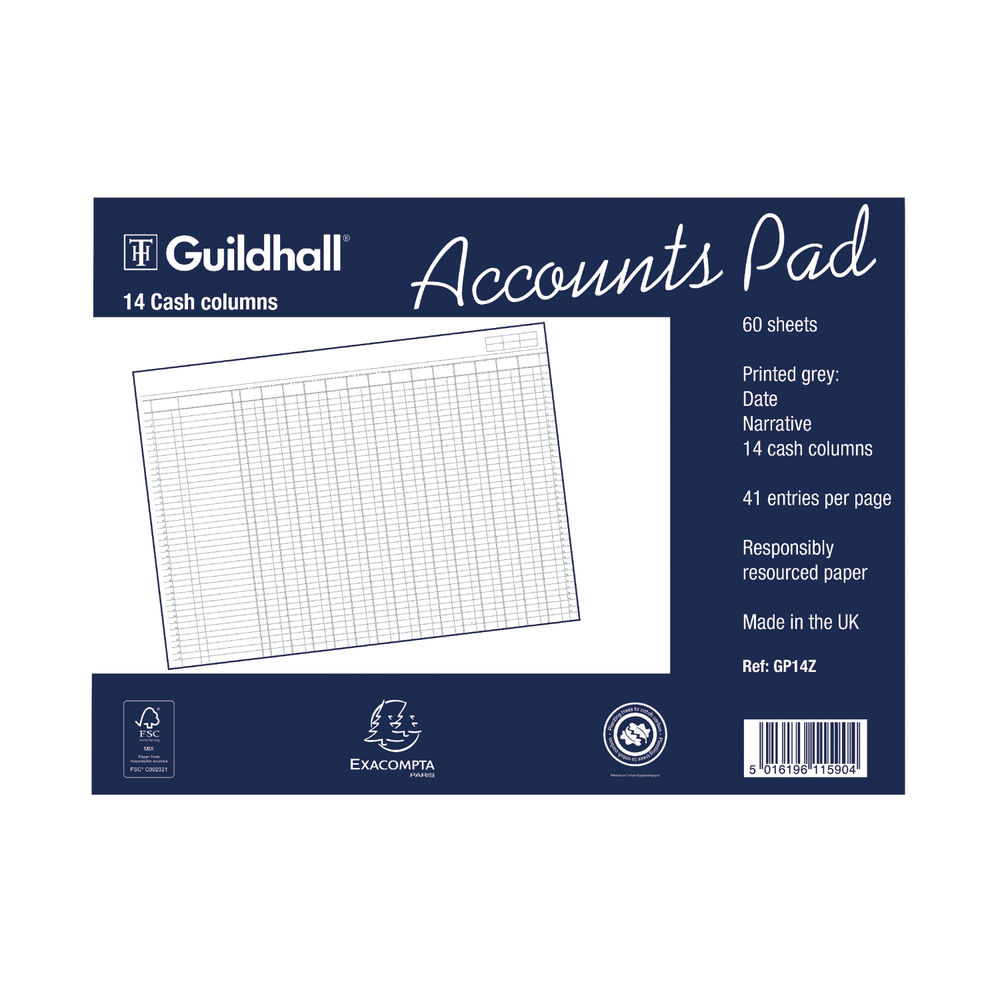 Exacompta Guildhall Account Pad 14-Column Cash 298x406mm 1590