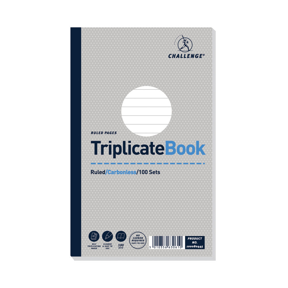 Challenge Carbonless Triplicate Ruled Book, 100 Slips (Pack of 5) - D63061