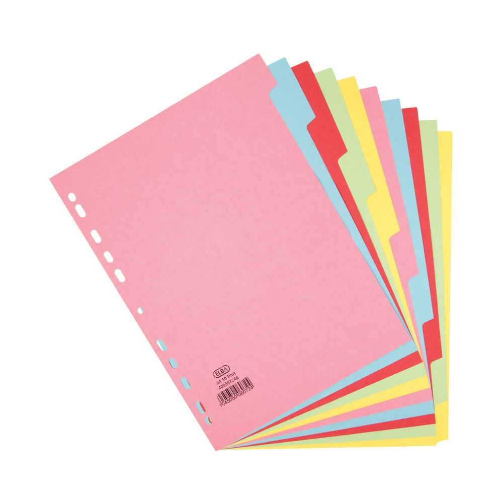 Elba 10 Part Card Divider Recycled Manilla A4 Assorted - 400007246