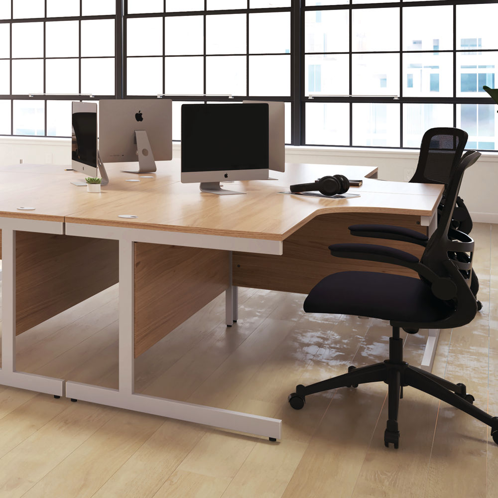 First 1600mm Beech/Silver Single Rectangular Desk