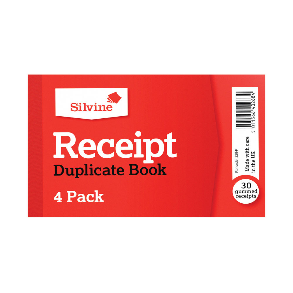 Silvine Duplicate Receipt Book 63x106mm Gummed (Pack of 36) 228
