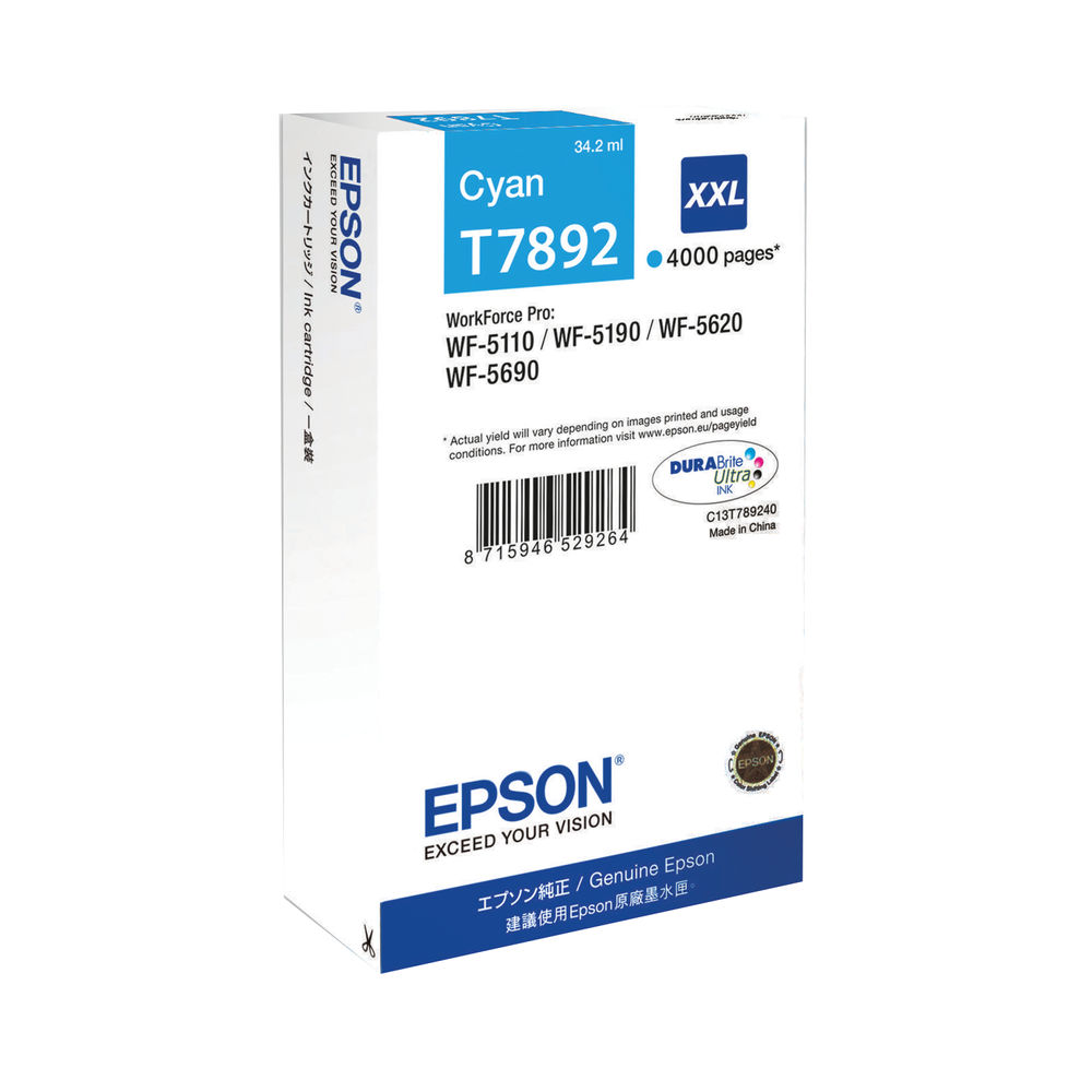 Epson T7892 XXL Cyan Extra High Yield Inkjet Cartridge C13T789240 / T7892