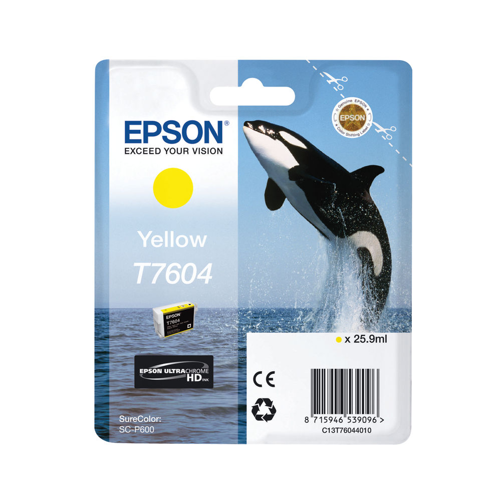 Epson T7604 Ink Cartridge Ultra Chrome HD Killer Whale Yellow C13T76044010