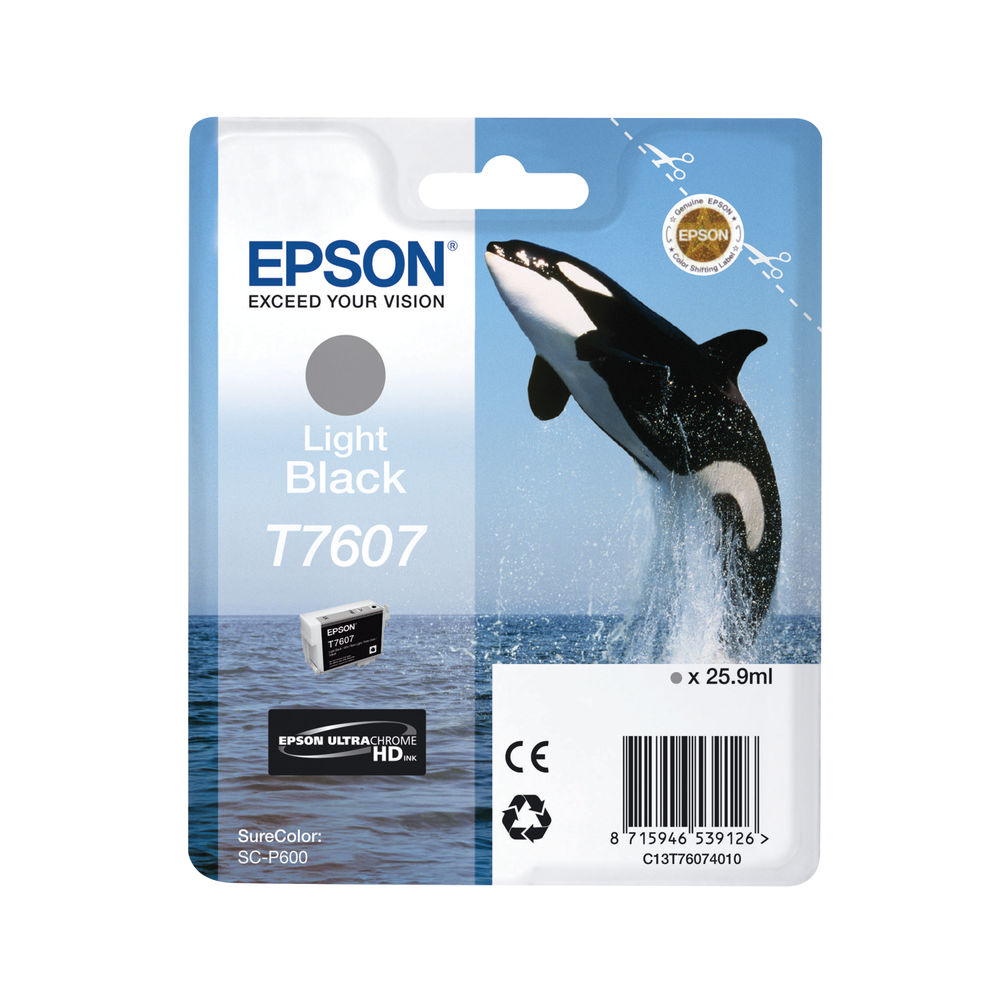 Epson T7607 Ink Cartridge Ultra Chrome HD Killer Whale Light Black C13T76074010