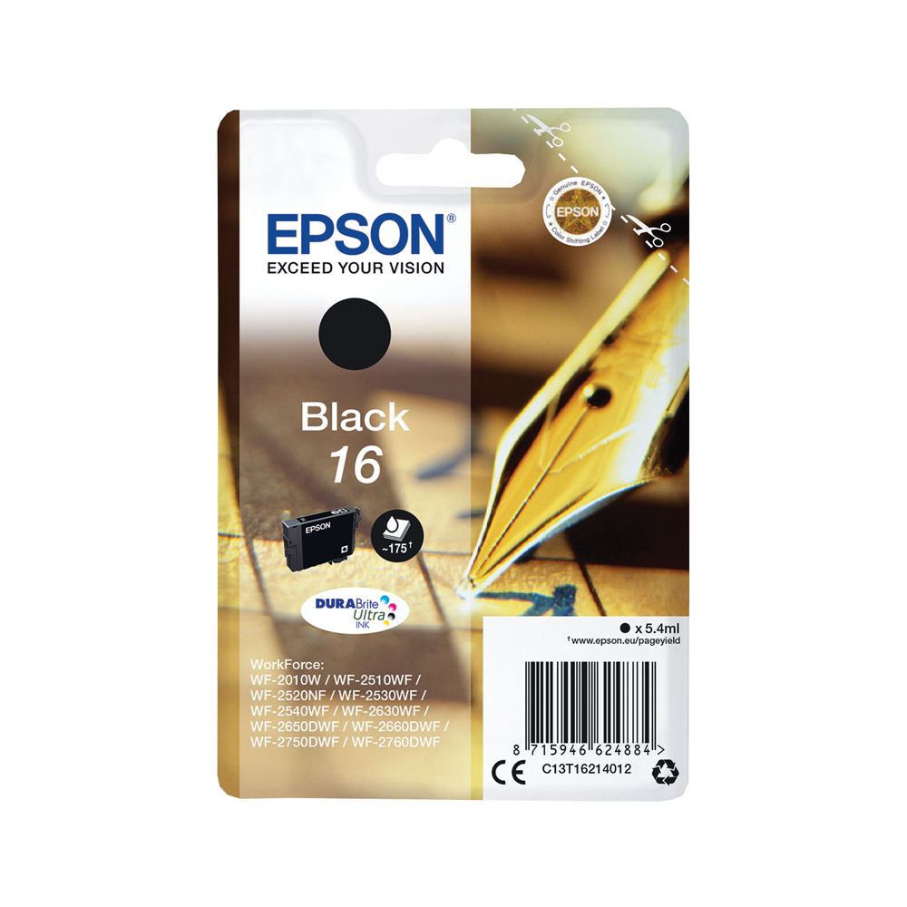 Epson 16 Ink Cartridge DURABrite Ultra Pen/Crossword Black C13T16214012