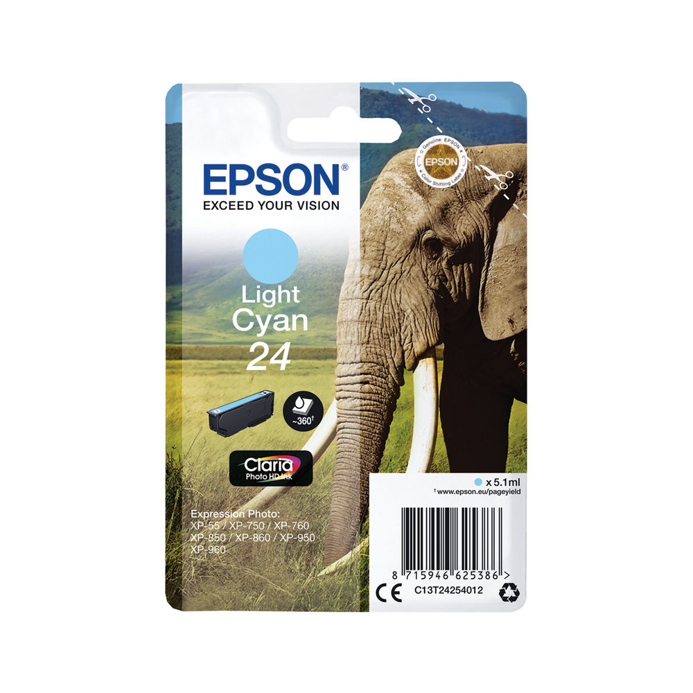 Epson 24 Light Cyan Inkjet Cartridge (360 page capacity) C13T24254012