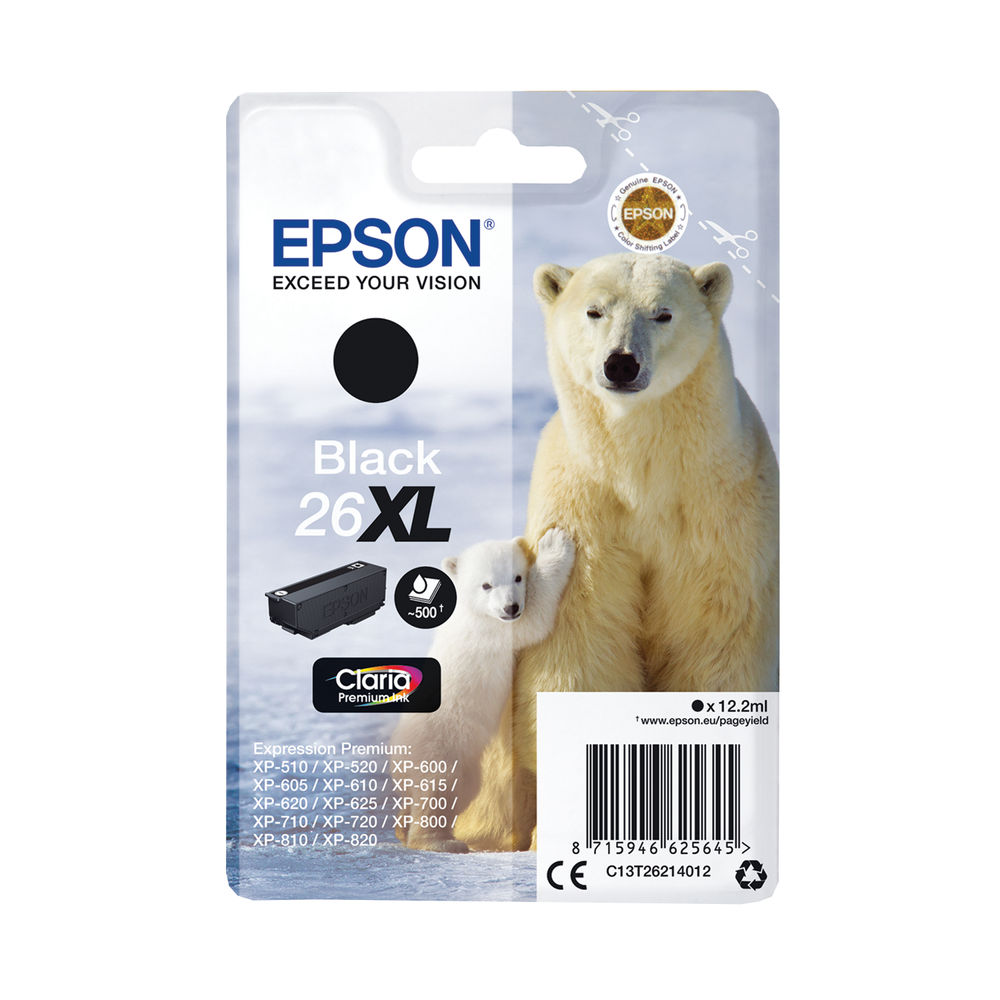 Epson 26XL Ink Cartridge Premium Claria Polar Bear Black C13T26214012