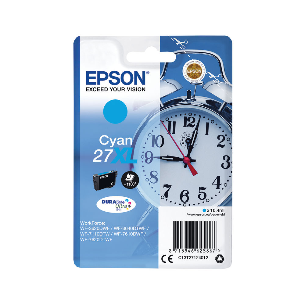 Epson 27XL Ink Cartridge DURABrite Ultra High Yield Alarm Clock Cyan C13T27124012