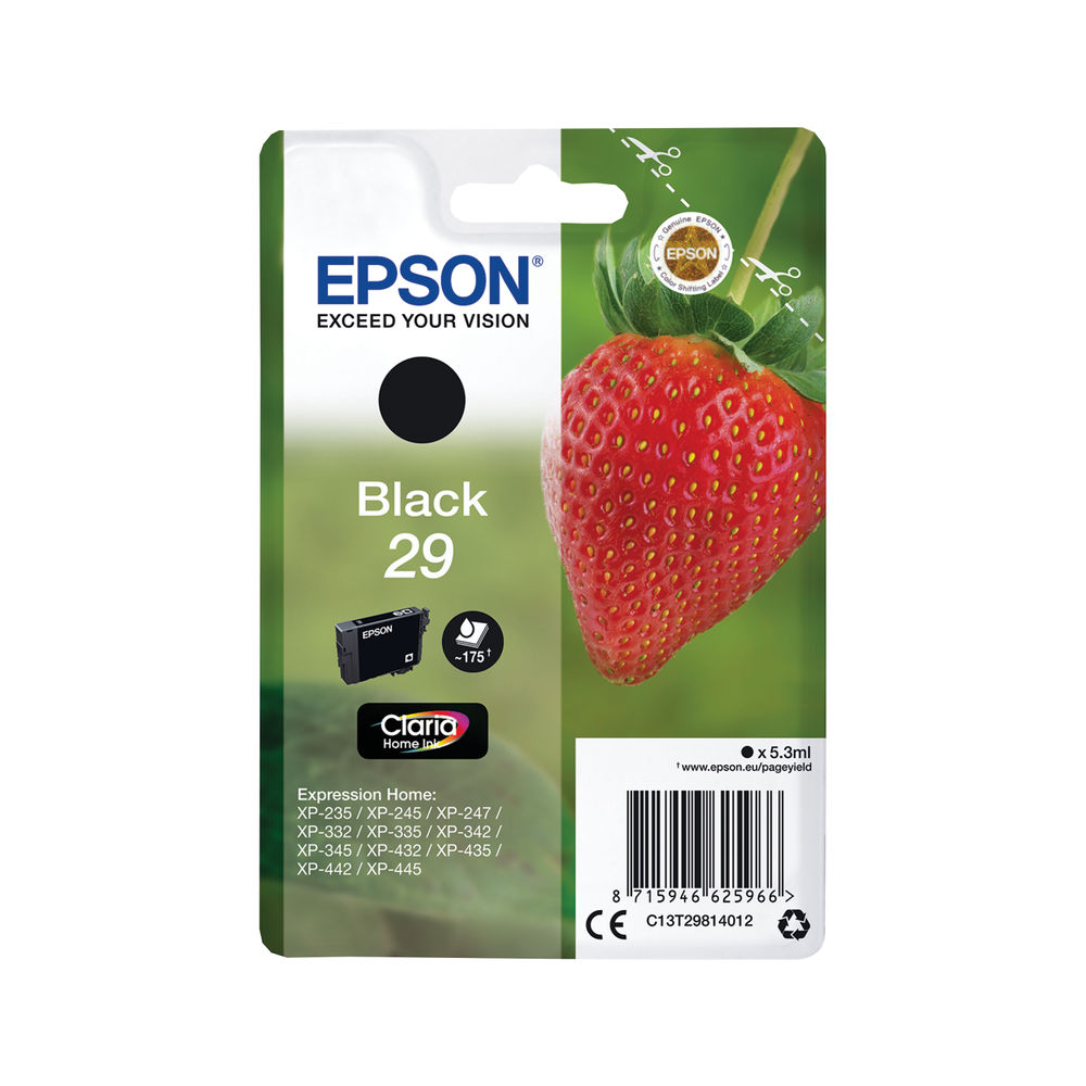 Epson 29 Home Ink Cartridge Claria Strawberry Black C13T29814012