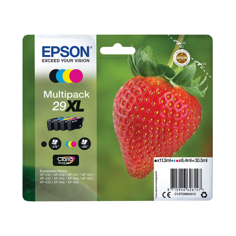 Epson 29XL Strawberry Claria Home Ink Cartridge High Yield CMYK Multipack C13T29964012