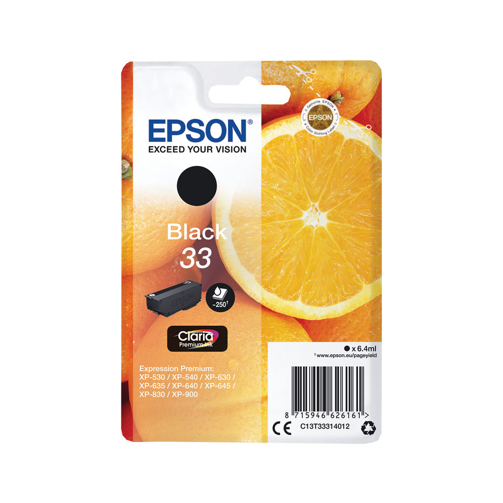 Epson 33 Ink Cartridge Claria Premium Oranges Black C13T33314012