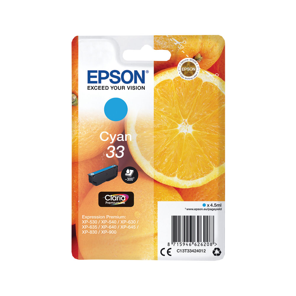 Epson 33 Cyan Ink Cartridge - C13T33424012