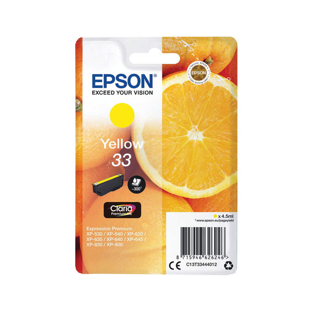 Epson 33 Ink Cartridge Claria Premium Oranges Yellow C13T33444012