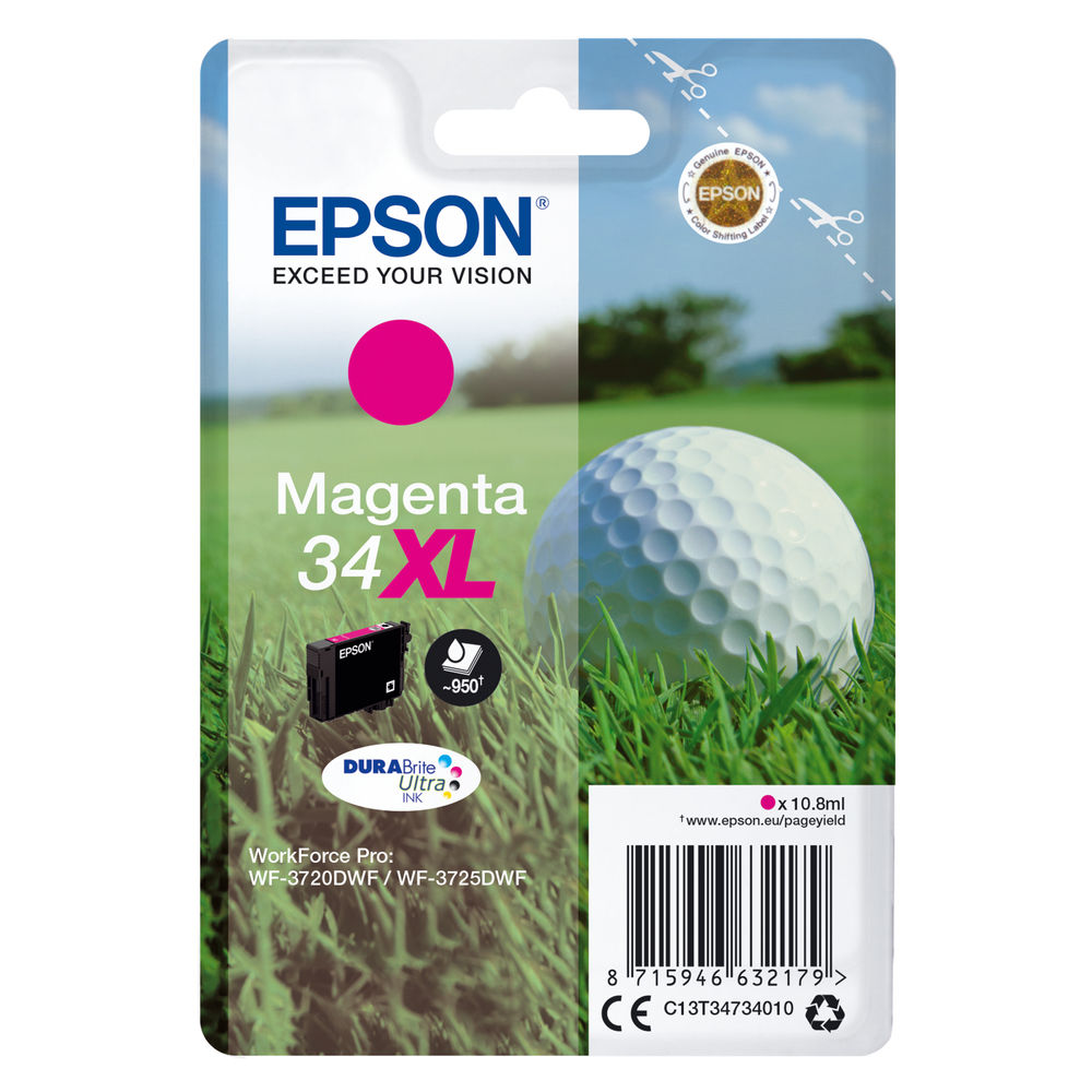 Epson 34XL Ink Cartridge DURABrite Ultra High Yield Golf Ball Magenta C13T34734010