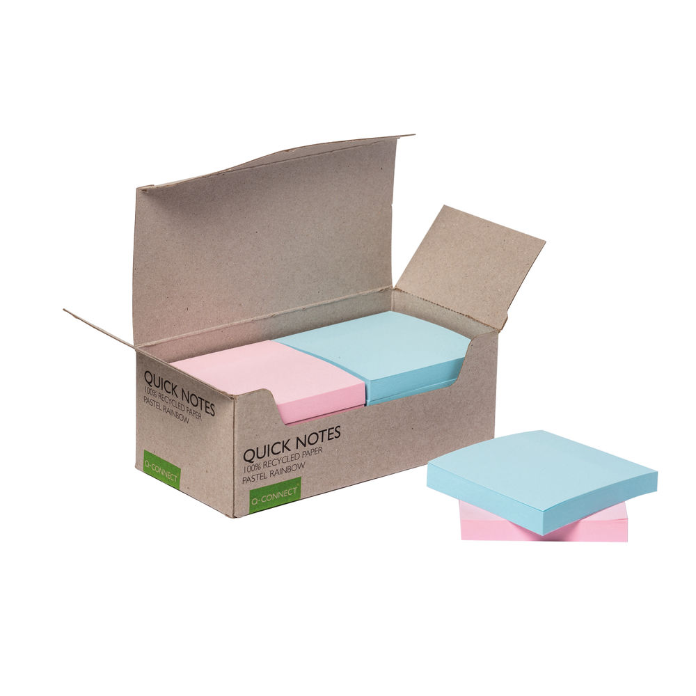 Q-Connect Recycled Notes 76x76mm Pastel Rainbow (Pack of 12)