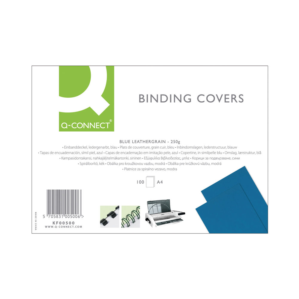 Q-Connect A4 Blue Leathergrain Comb Binder Cover (Pack of 100)