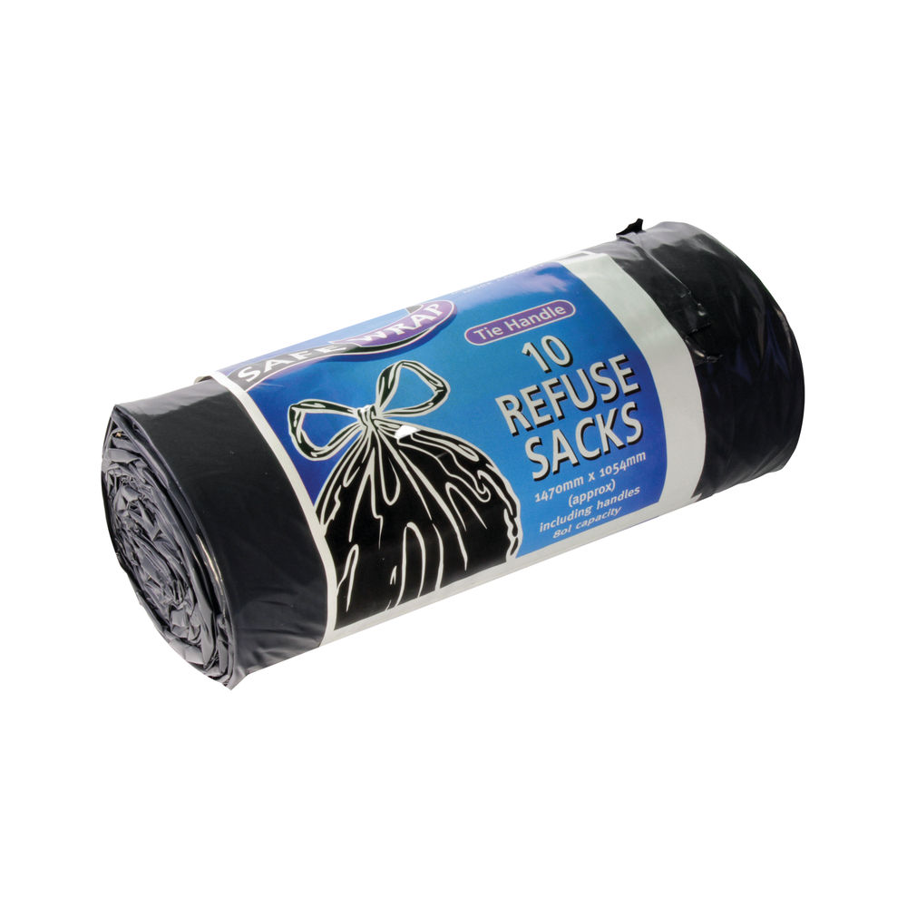 Safewrap Tie Handle Refuse Sacks on a Roll Black(40 Pack) 0447
