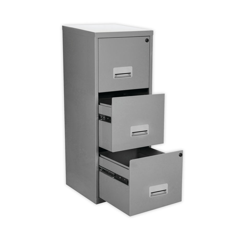 Pierre Henry 3 Drawer Maxi Filing Cabinet A4 930 x 400 x 400mm Silver