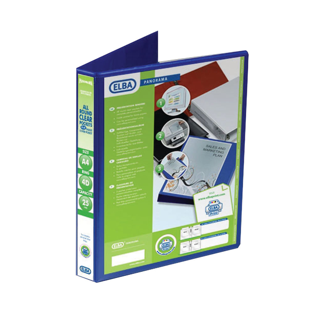 Elba Panorama 25mm 4 D-Ring Presentation Binder A4 Blue (6 Pack) 400008415