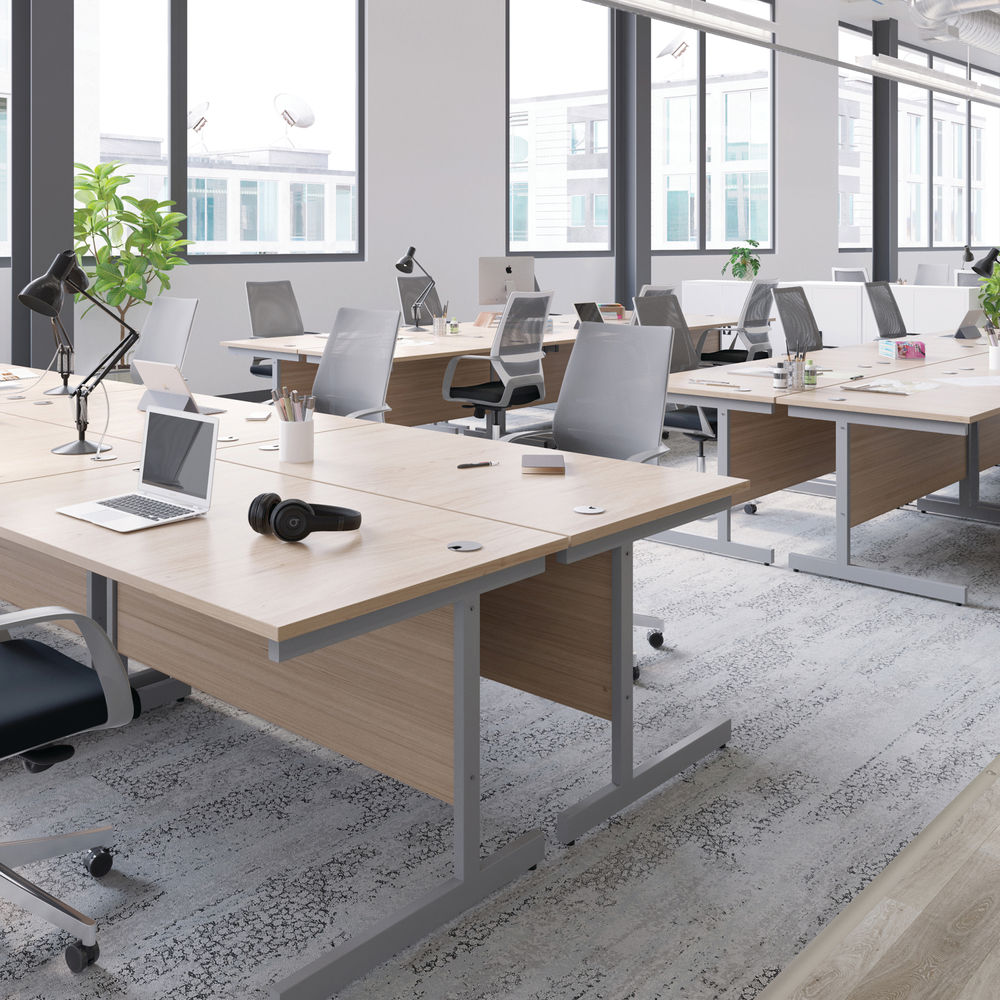 Jemini 1400x600mm Grey Oak/Silver Single Rectangular Desk