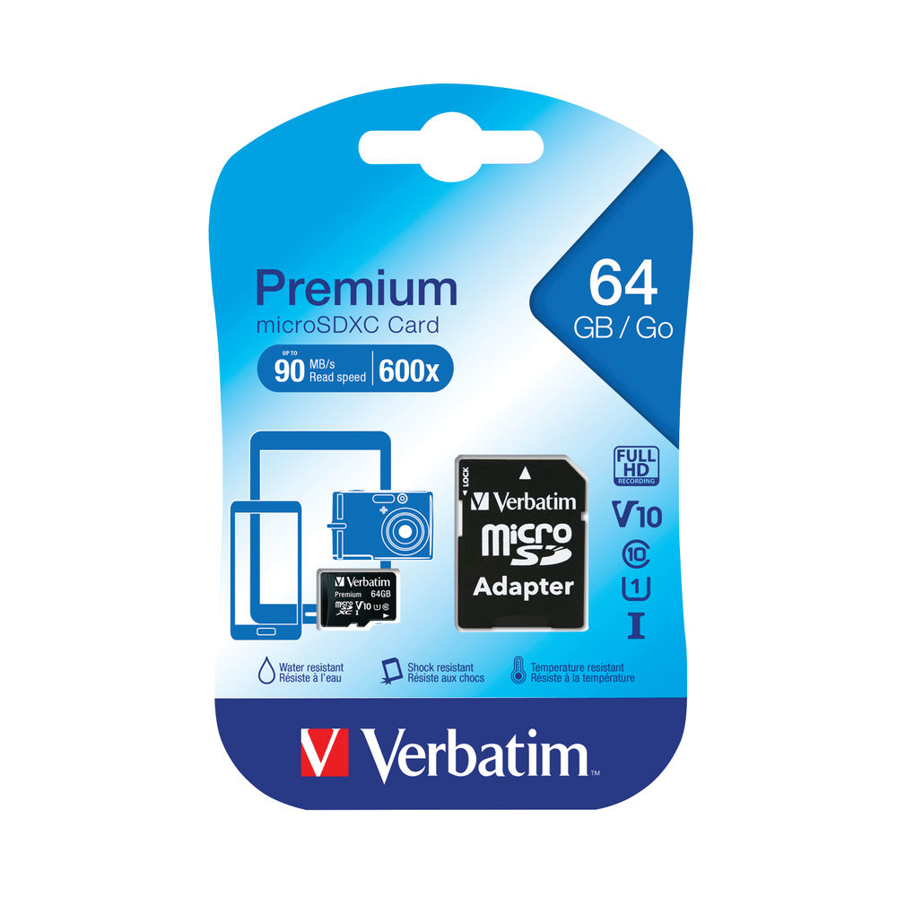 Verbatim 64GB Premium U1 microSDXC Memory Card with Adapter | 44084