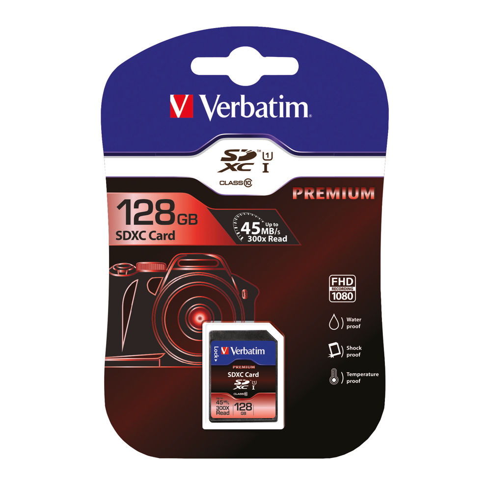 Verbatim Premium SDXC Memory Card Class 10 UHS-I U1 128GB 44025