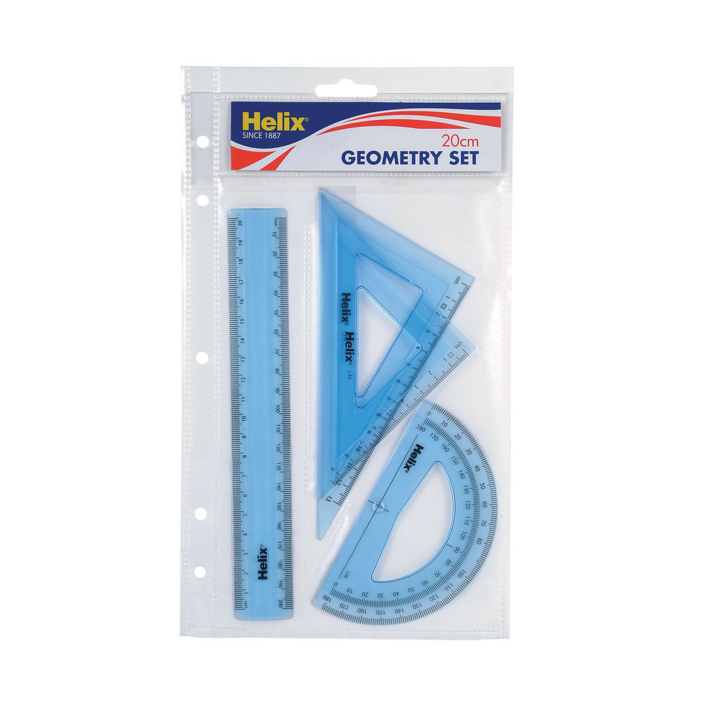 Helix Geometry 4 Tool Set (Includes scale ruler, 2 x set squares and protractor) Q88100