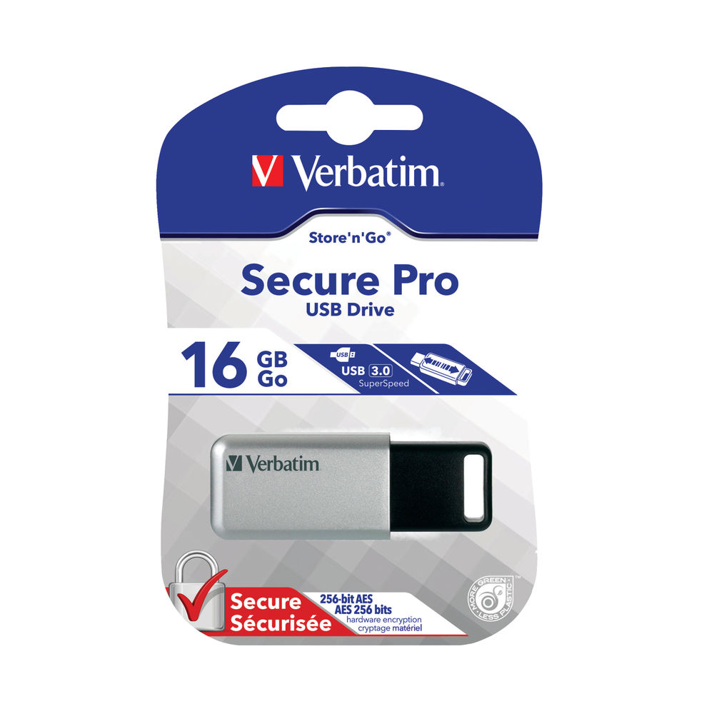 Verbatim 16GB Silver and Black Secure Pro USB 3.0 Drive | 98664