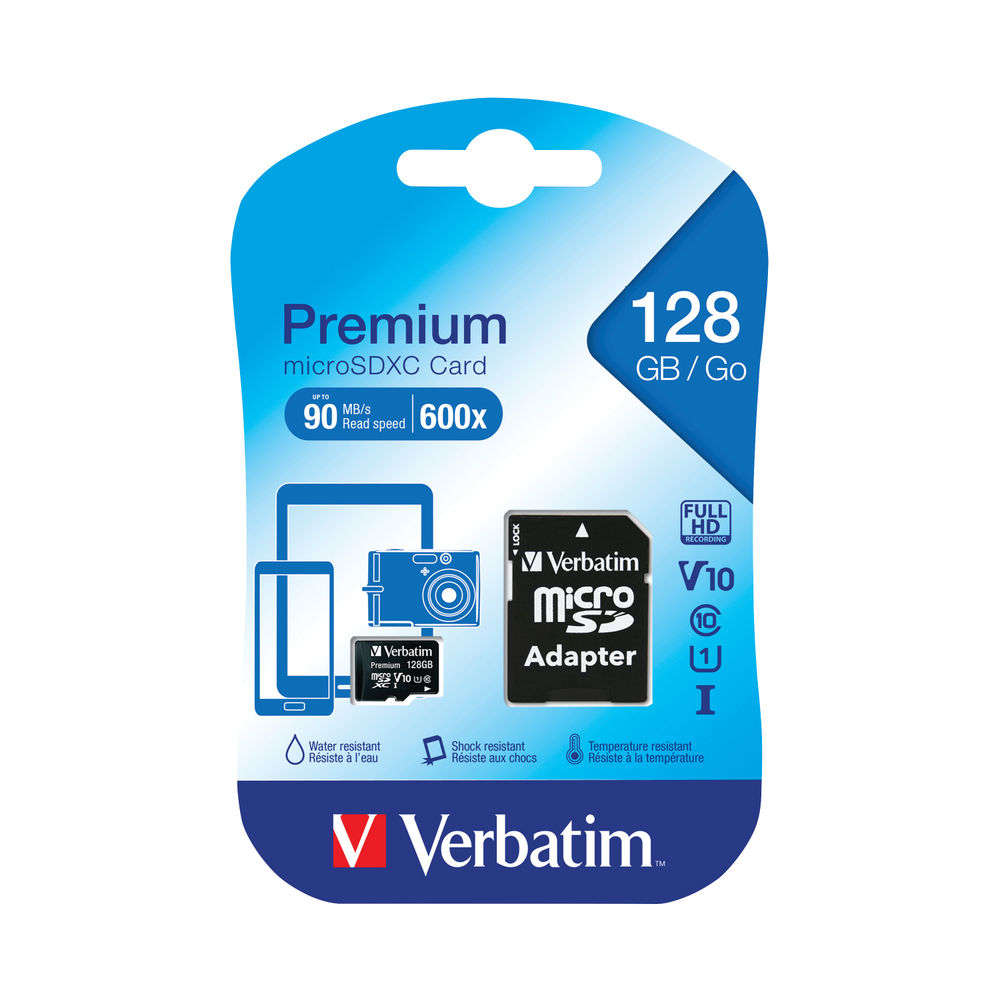 Verbatim 128GB Premium U1 microSDXC Memory Card with Adapter | 44085