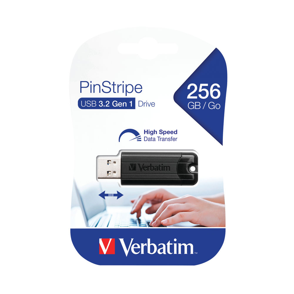 Verbatim Black PinStripe 256GB Flash Drive USB 3.0 - 49320